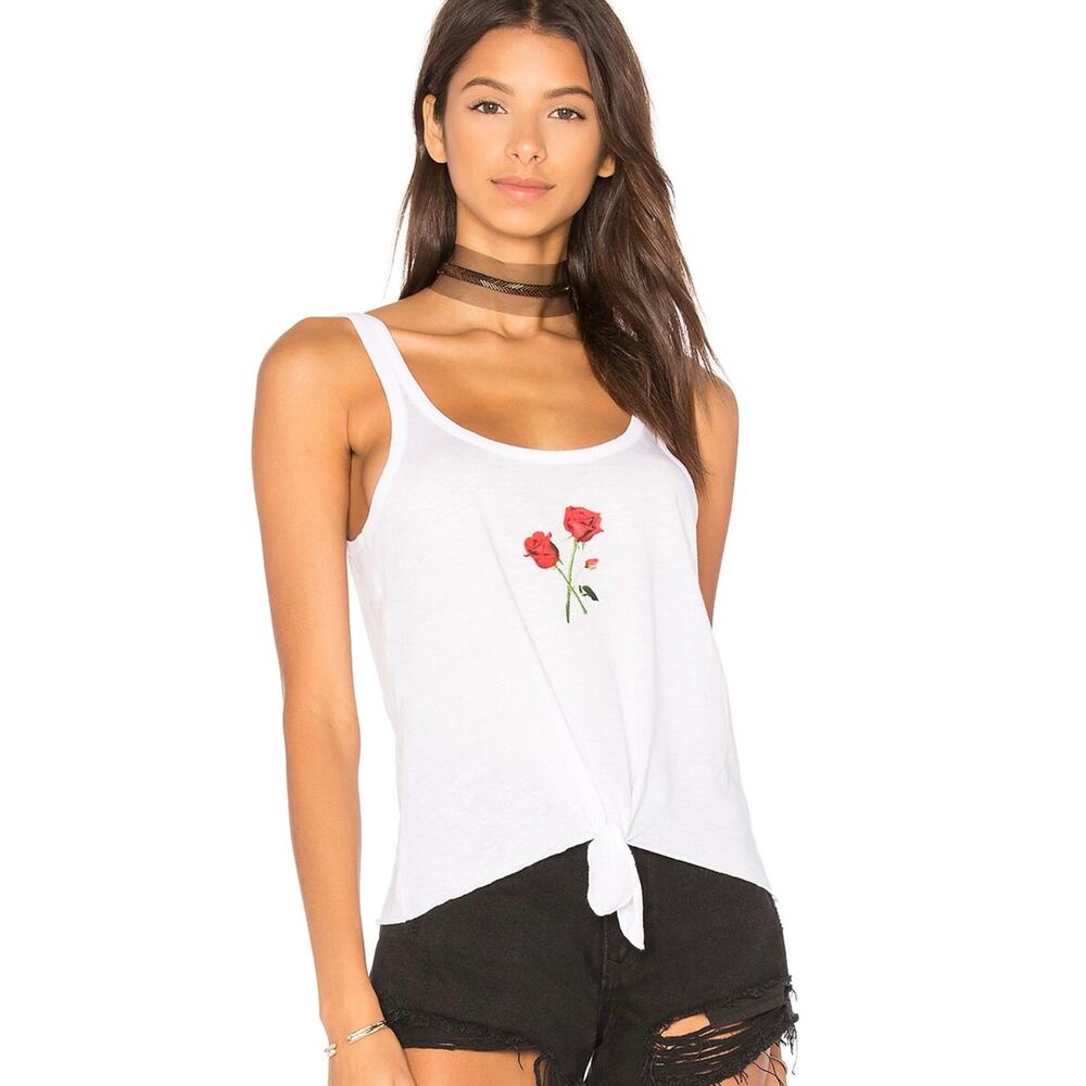 NWT Chaser Rosebud Tank Top – Rose Graphic w/ Front Tie – White, Women’s Medium - Picture 2 of 10